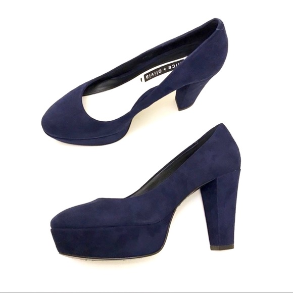 Alice + Olivia Shoes - NWOT Alice + Olivia Navy Suede Platform Heels Agnes 38.5